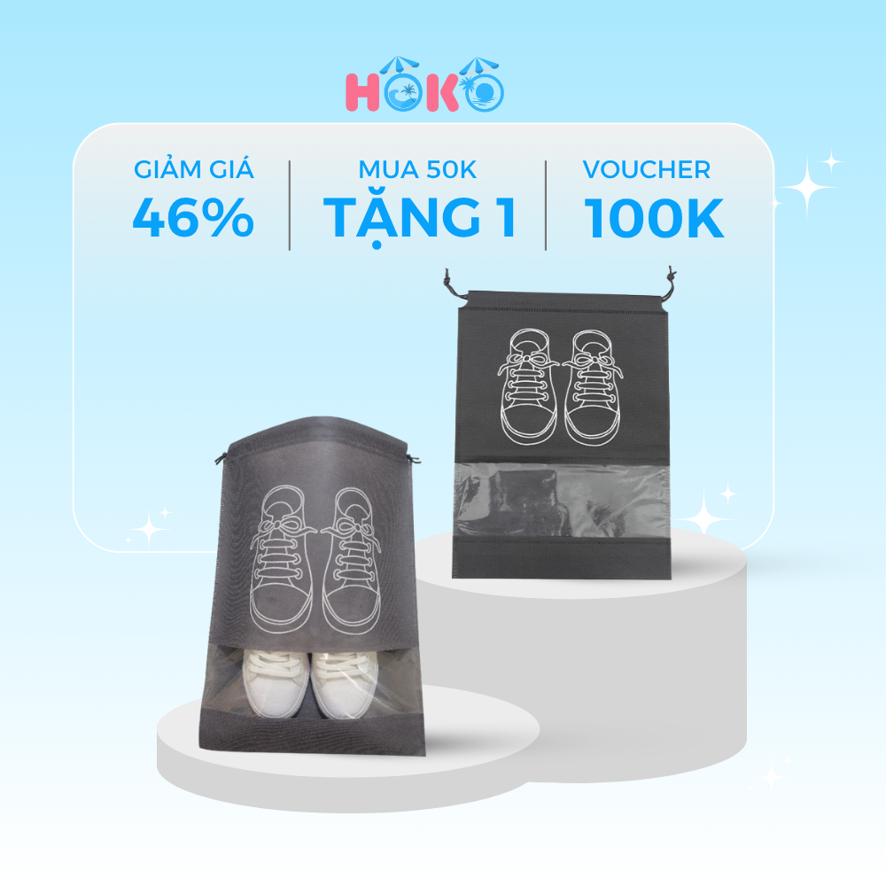 Túi Đựng Giày Dép Du Lịch, Thể Thao, Đá Banh Có Dây Rút Hoạ Tiết Chống Bụi Bẩn Tiện Lợi Bỏ Vali Gọn Gàng HOKO