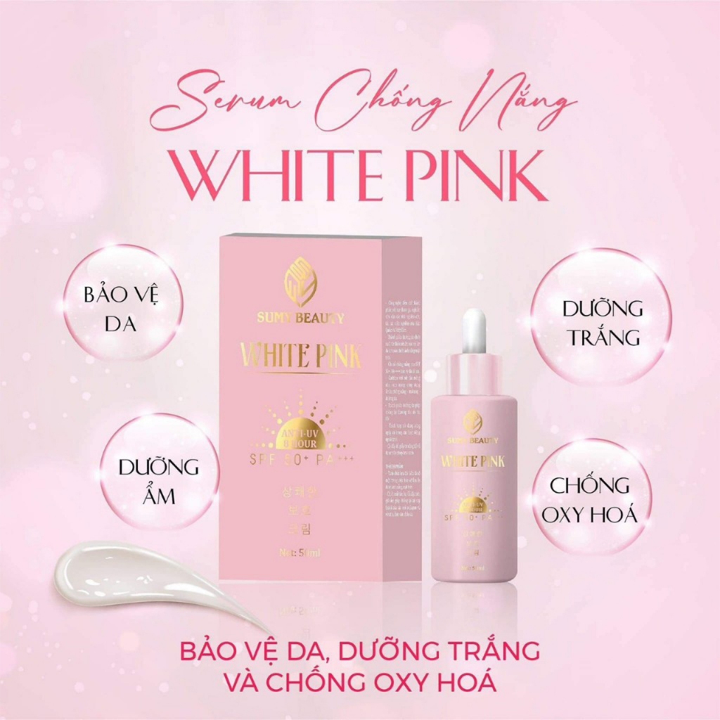 Serum Dưỡng Trắng Chống Nắng White Pink, Nâng Tone Da Sáng Mịn SPF50+/PA+++ ( Kèm Qùa)