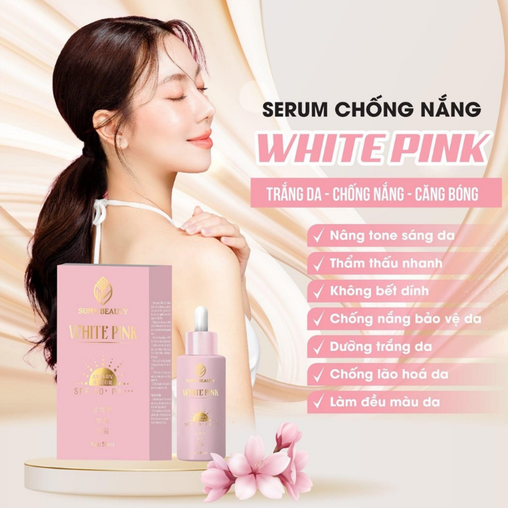 Serum Dưỡng Trắng Chống Nắng White Pink, Nâng Tone Da Sáng Mịn SPF50+/PA+++ ( Kèm Qùa)