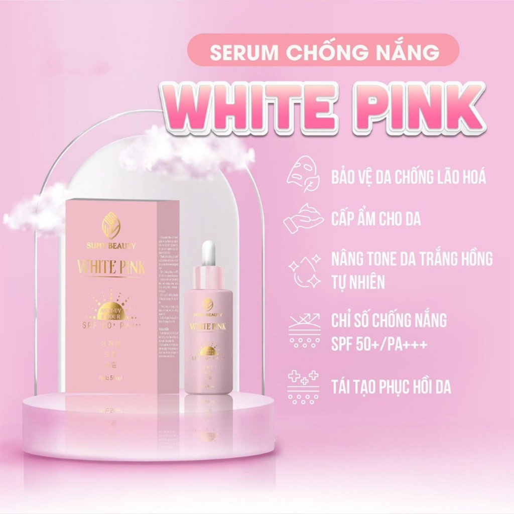 Serum Dưỡng Trắng Chống Nắng White Pink, Nâng Tone Da Sáng Mịn SPF50+/PA+++ ( Kèm Qùa)