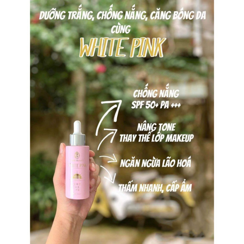 (Mua 1 Tặng 3) Serum Dưỡng Trắng Chống Nắng White Pink, Nâng Tone Da Sáng Mịn SPF50+/PA+++ Tặng 3 Hộp Collagen