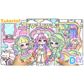 🌈Đồ chơi bóc dán Ngôi nhà Cầu vồng Gacha - Búp bê giấy Pighandmade