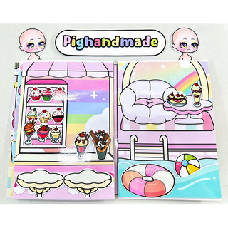 🌈Đồ chơi bóc dán Ngôi nhà Cầu vồng Gacha - Búp bê giấy Pighandmade