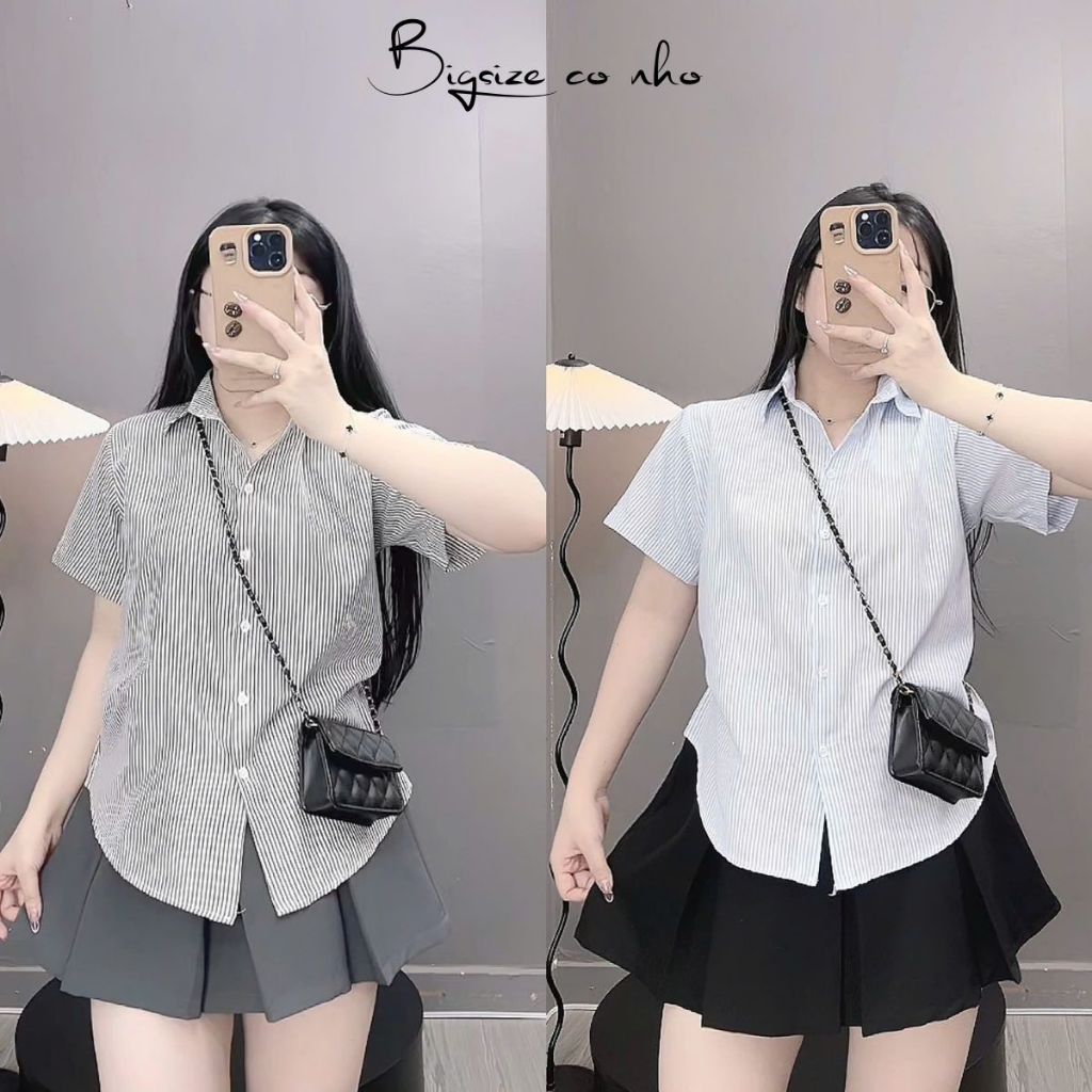 Áo Sơ Mi Kẻ Sọc Bigsize Nữ Tay Ngắn Phom Rộng Năng Động Thời Trang Đi Học Công Sở SM184