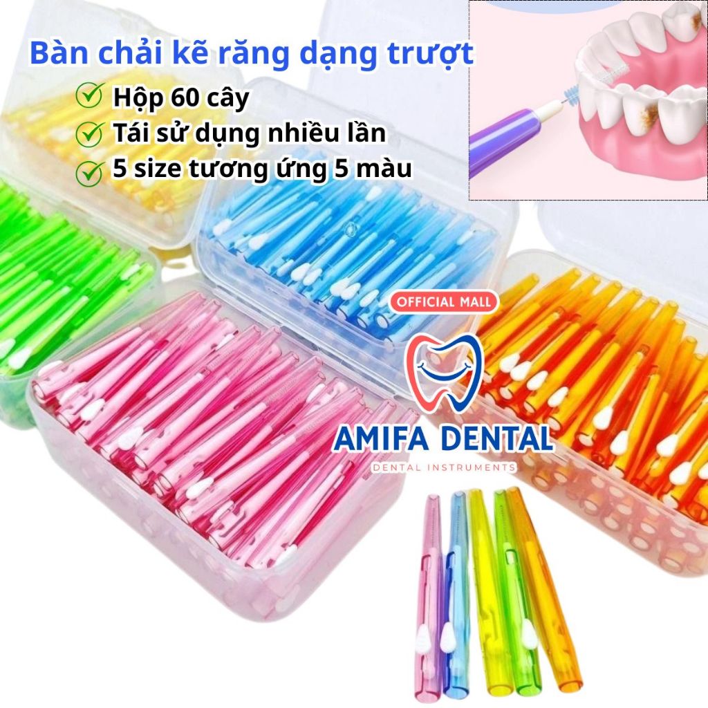 Hộp 60 Cây Bàn Chải Kẽ Răng Dạng Bút, Bàn Chải Niềng Răng, Chỉnh Nha, Bàn Chải Dạng Trượt Tiện Lợi