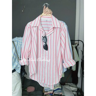 Áo Sơmi Trơn Kẻ Sọc Đơn Giản Xốp Hàn Tay Dài , Áo cổ bẻ polo Dễ phối đồ