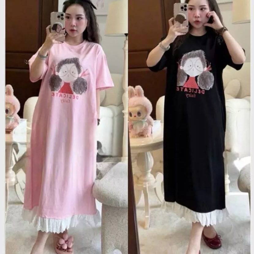 ( Nhiều mẫu) Đầm suông form rộng tay ngắn Váy thun dáng dài cộc tay nữ mặc nhà đi chơi cá tính bầu bigsize T1048G