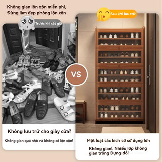 Giày dép chống bụi tủ Tủ giày gỗ Tủ giày thông minh gấp gọn kệ đựng dung tích lớn lưu trữ nhiều tầng cho không gian