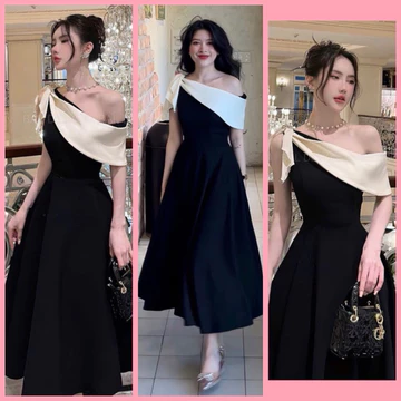 Đầm dự tiệc thiết kế lệch vai sang chảnh. Đầm thiết kế lệch vai dáng dài đi tiệc cho nữ