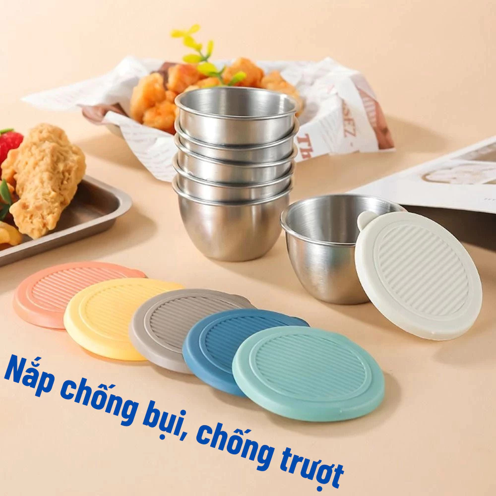 Hộp đựng nước chấm, gia vị inox 304 chống tràn 50ml, an toàn, không gỉ,  có nắp tiện lợi