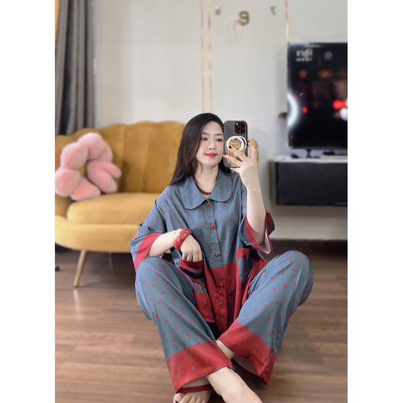 40-65kg Bộ pijama cổ sen tay lỡ loe Thiết Kế siêu sang lụa latin mềm mát