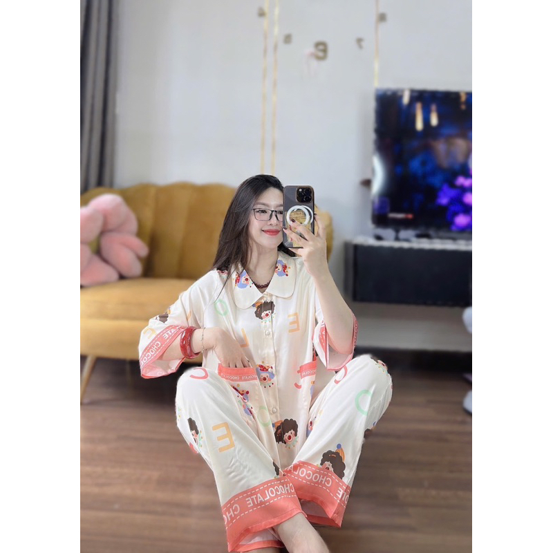 40-65kg Bộ pijama cổ sen tay lỡ loe Thiết Kế siêu sang lụa latin mềm mát