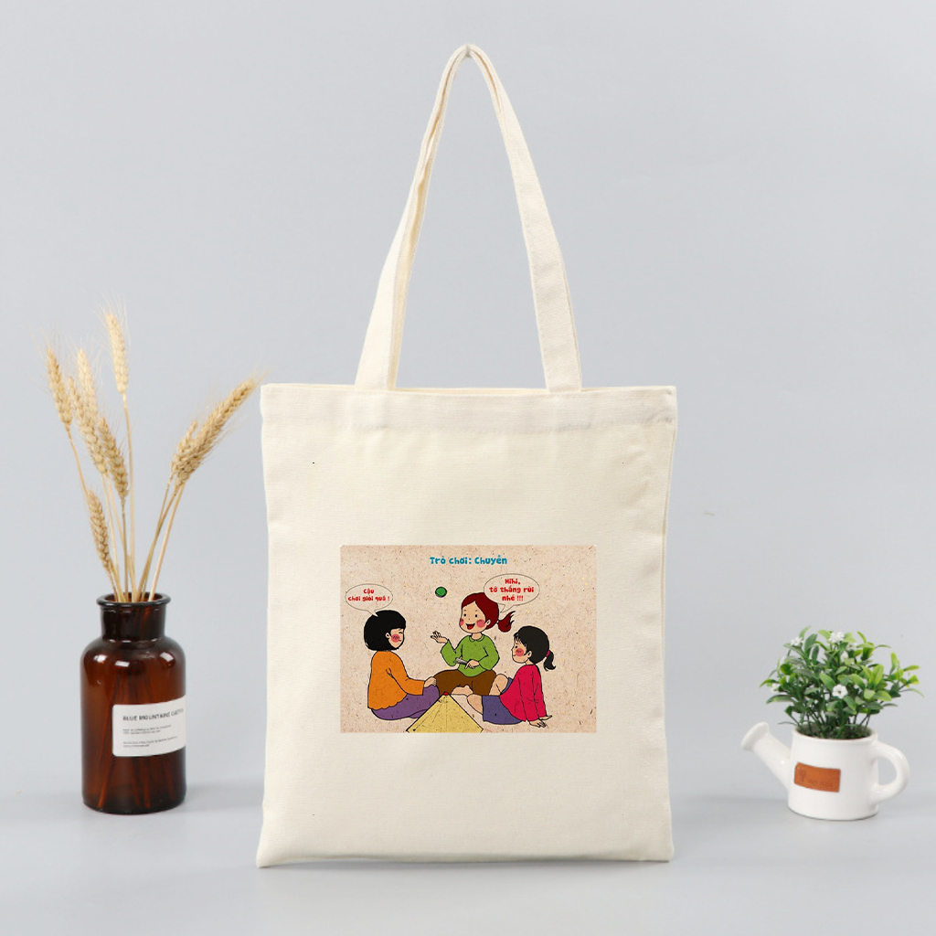 Túi tote IN HÌNH CÁC TRÒ CHƠI DÂN GIAN vui nhộn túi vải bố canvas nhiều hình đeo vai đi học, đi chơi 35x40cm tota099