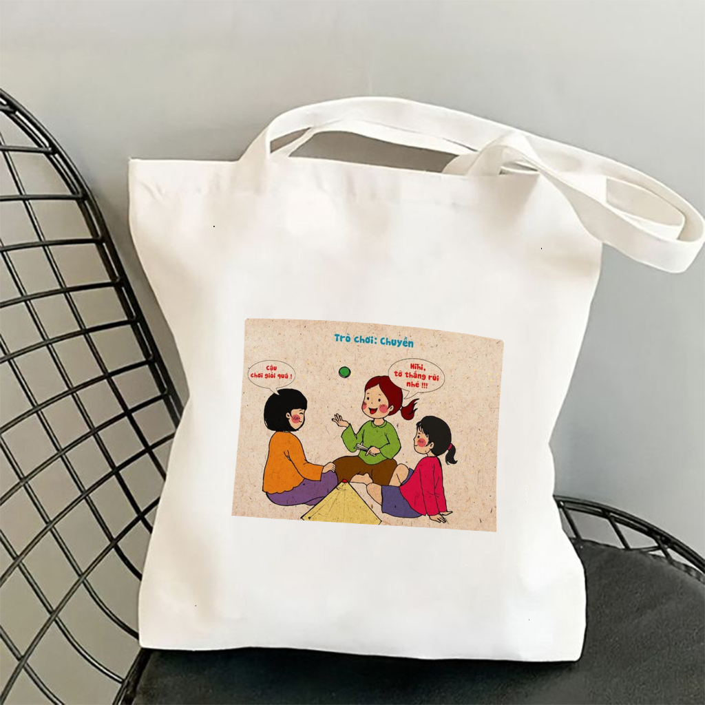 Túi tote IN HÌNH CÁC TRÒ CHƠI DÂN GIAN vui nhộn túi vải bố canvas nhiều hình đeo vai đi học, đi chơi 35x40cm tota099