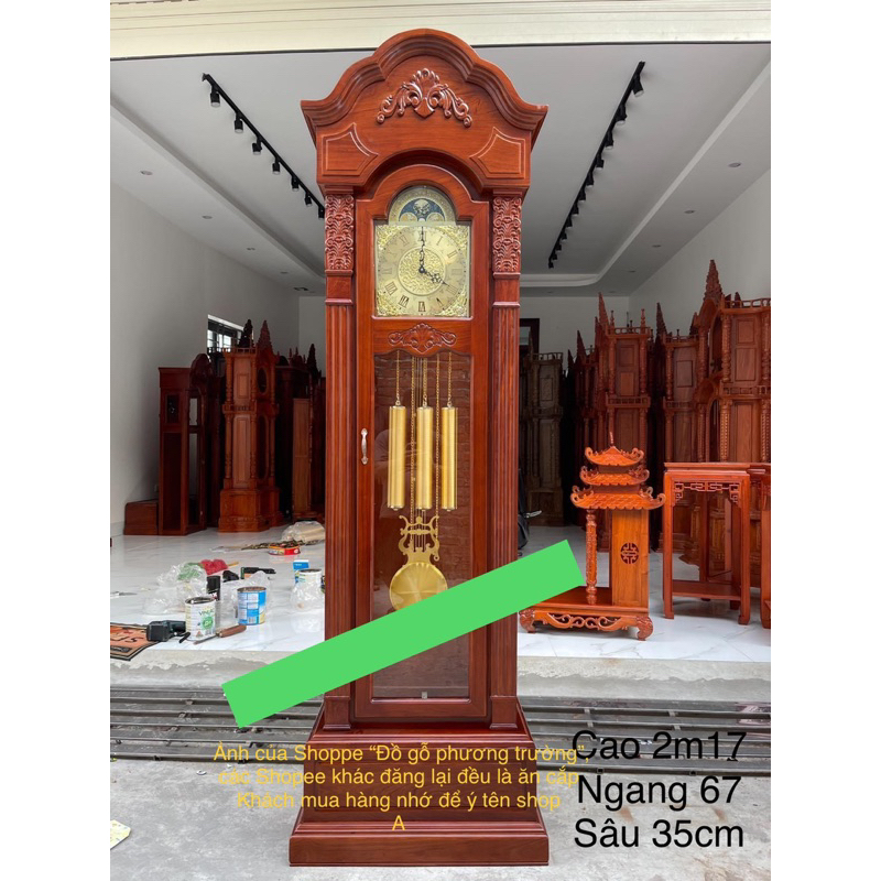 đồng hồ cao 2m17 rộng 67 sâu 35  gỗ hương đá có nhận đặt màu Sơn theo yêu cầu