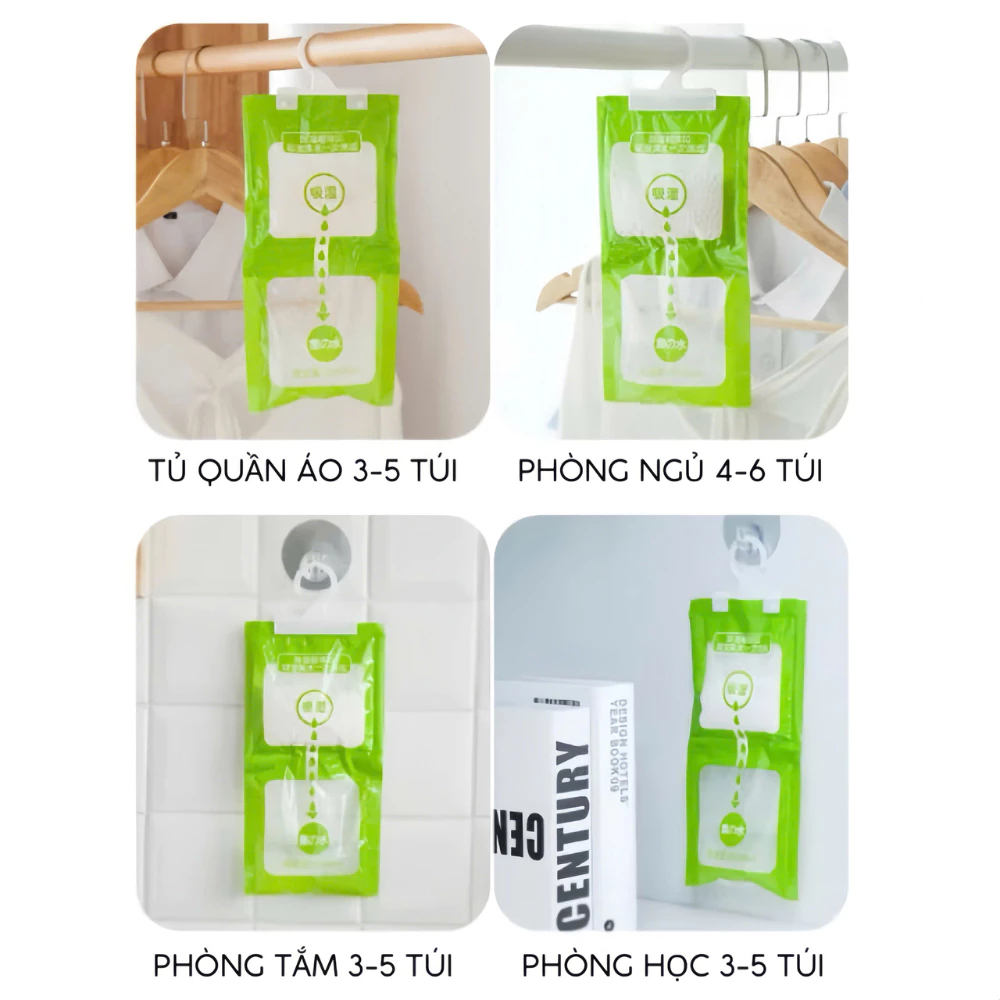 Túi Siêu Hút Ẩm Treo Tủ Quần Áo Khử Mùi Chống Mốc, Nồm, Ẩm 2 Ngăn Hút Ẩm Lên Tới 500ml