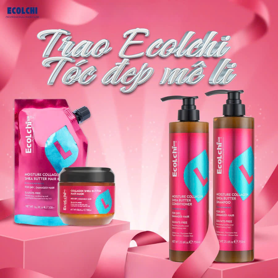 Cặp Dầu Gội Xả Ecolchi Shea Butter 750ml | Dưỡng Tóc Mềm Mượt, Cấp Ẩm Cho Tóc Khô Xơ