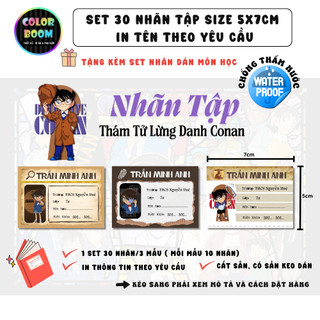 Nhãn vở Conan in tên theo yêu cầu - Set 30 Nhãn size 5x7cm - ColorBoom