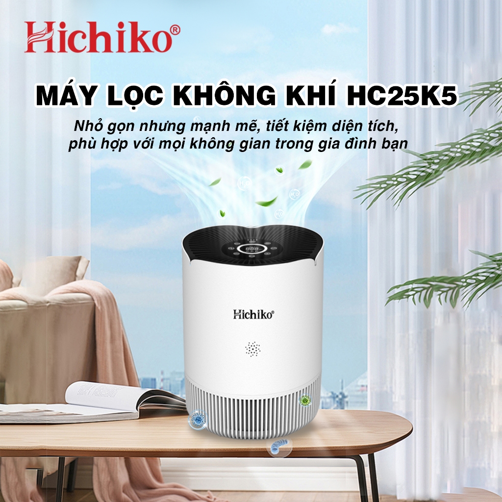 Máy lọc không khí Hichiko HC25K5 Hepa H14, 25m2, Công nghệ ion âm, Màng lọc lông thú cưng