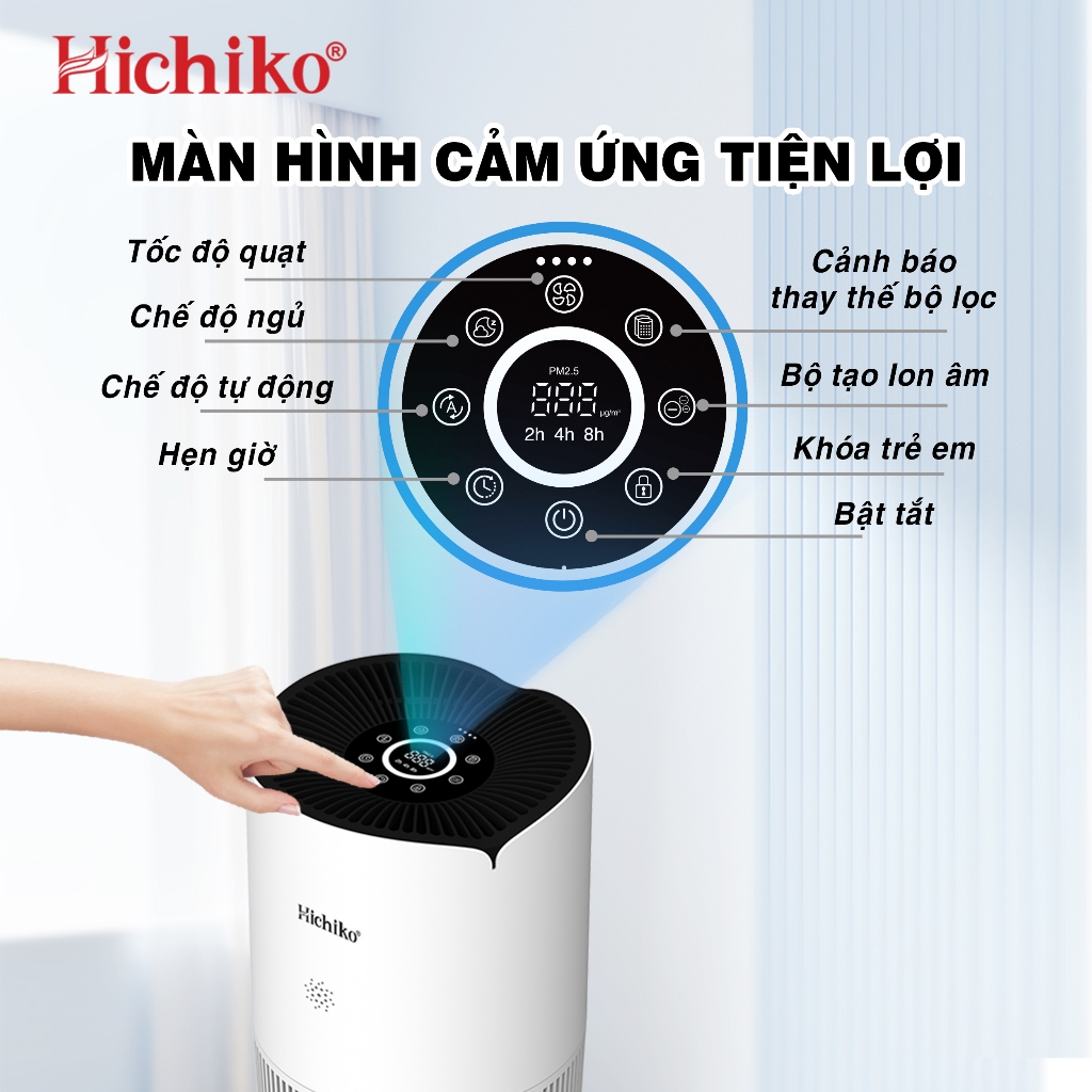 Máy lọc không khí Hichiko HC25K5 Hepa H14, 25m2, Công nghệ ion âm, Màng lọc lông thú cưng