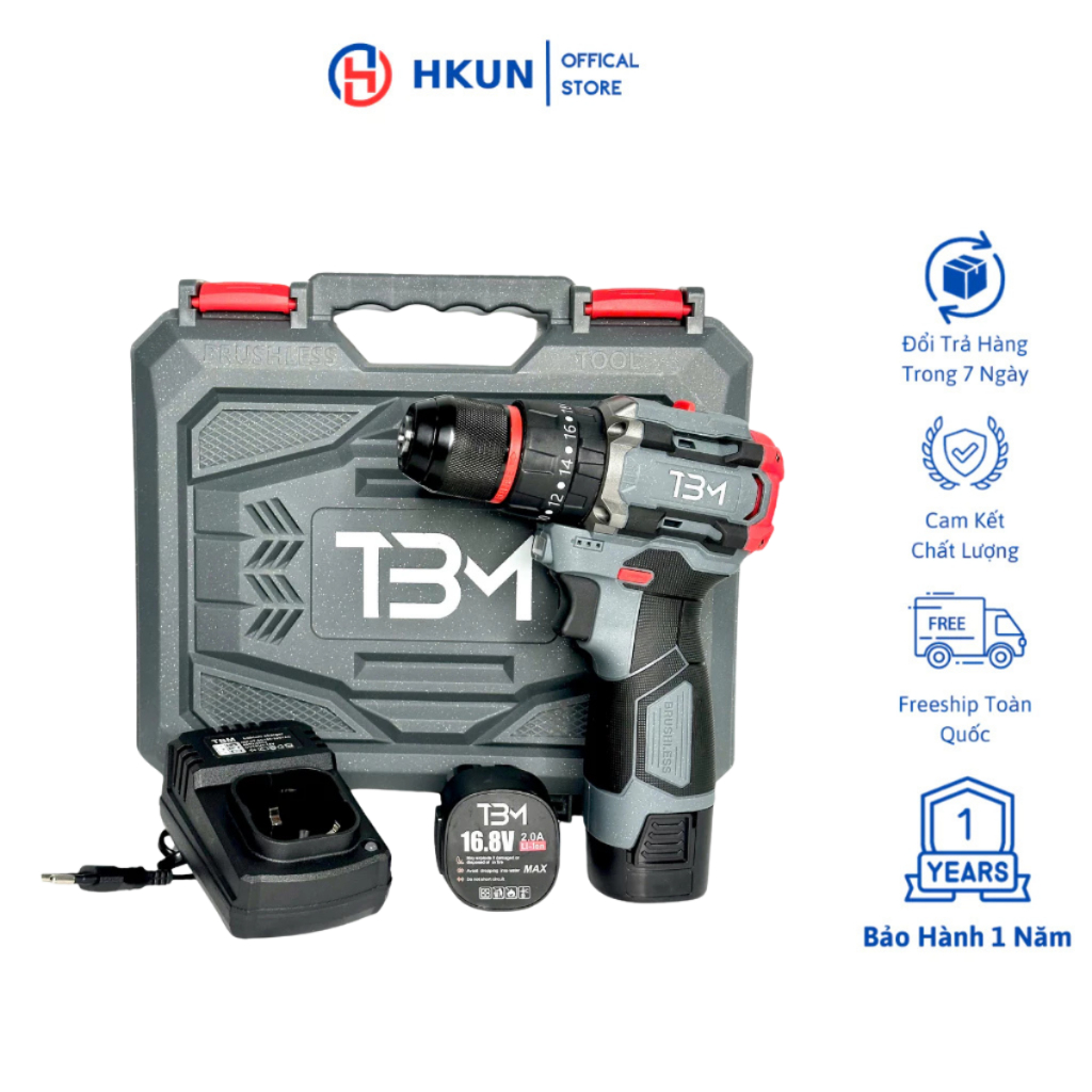 Máy Khoan Pin TBM BM101, 3 Chức Năng, Đầu Kẹp Autolock, Động Cơ Không Chổi Than