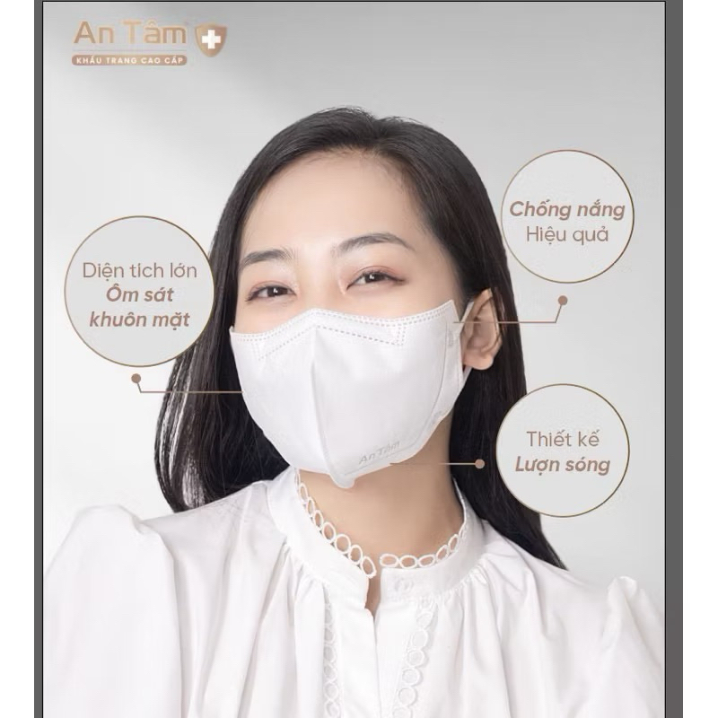 Combo 100 cái khẩu trang 6D An Tâm 4 lớp kháng khuẩn công nghệ Hàn Quốc size người lớn