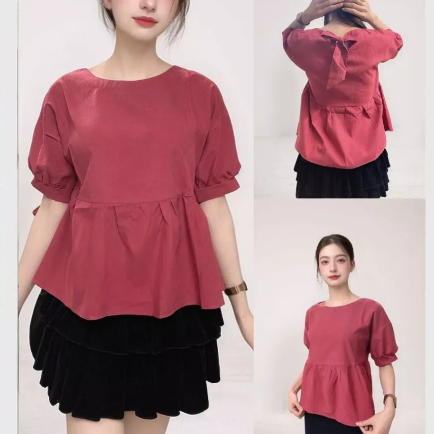(Ảnh thật - nhiều màu) Áo sơ mi babydoll cộc tay buộc nơ sau dễ thương nhiều màu. Áo kiểu nữ cute baby doll T1025G