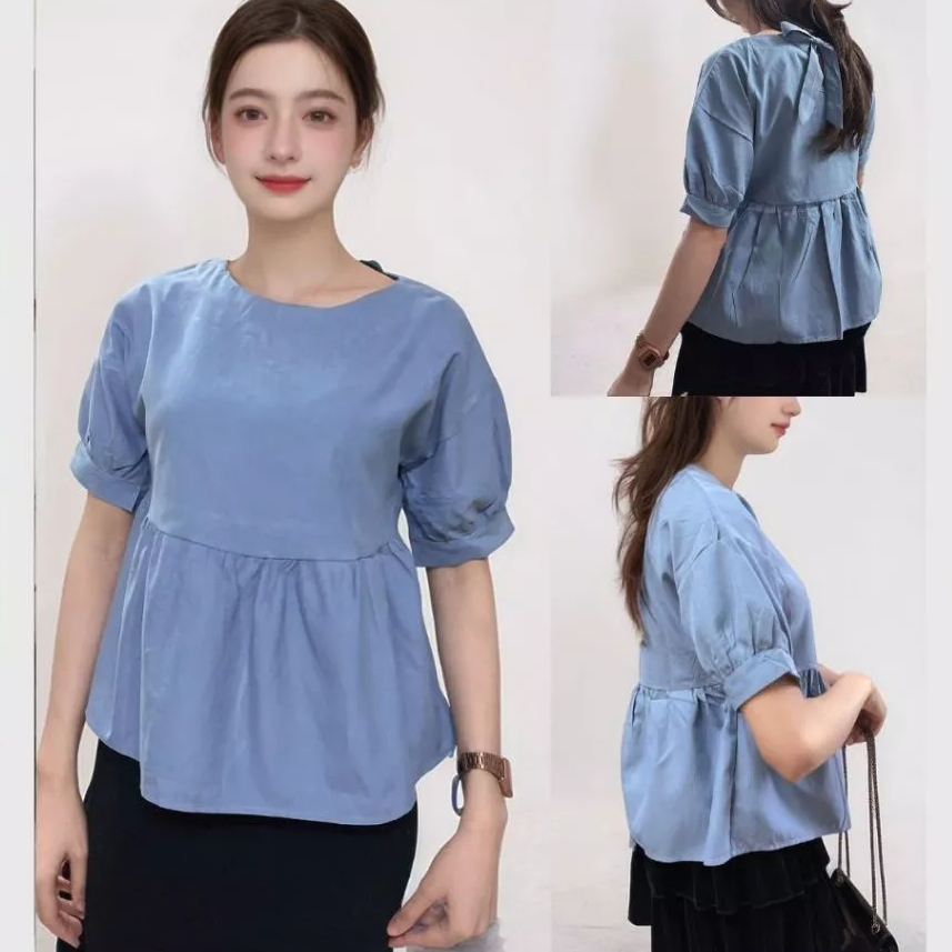 (Ảnh thật - nhiều màu) Áo sơ mi babydoll cộc tay buộc nơ sau dễ thương nhiều màu. Áo kiểu nữ cute baby doll T1025G