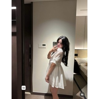Set đồ đôi váy babydoll cổ chữ V nhún bèo xòe kèm áo thun nam cá tính năng động cho các cặp đi biển – BaoTrang.clothes
