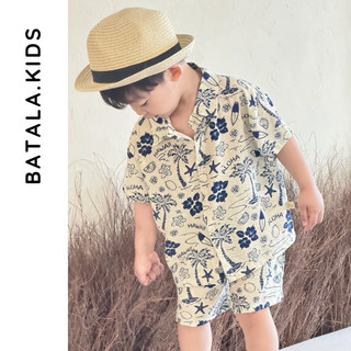Set đi biển cho bé Batala Kids, Bộ đi chơi du lịch đũi tơ hoạ tiết hoa lá thoáng mát cho bé trai từ 10-22kg HOALA