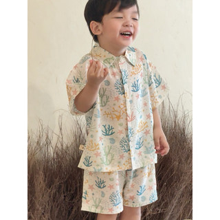 Set đi biển cho bé Batala Kids, Bộ đi chơi du lịch đũi tơ hoạ tiết hoa lá thoáng mát cho bé trai từ 10-22kg HOALA