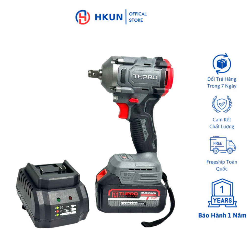 Máy Siết Bulong THPRO TH6360AK Lực Siết 360N.m Động Cơ Không Chổi Than Chân Pin Phổ Thông