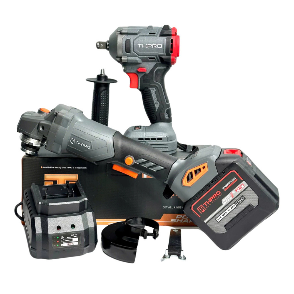 Combo Máy Mài THPRO F1, Siết Bulong TH6360AK 1Pin 20Cell Sạc - Động Cơ Lõi Đồng, Chân Pin Phổ Thông