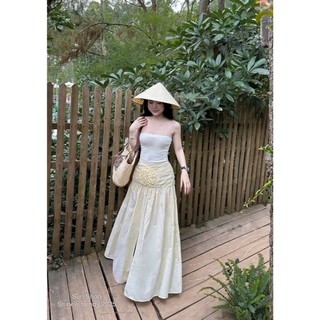 Set áo quây cup ngục phối chân váy maxi dáng dài đính hoa xẻ tà xinh xắn nhẹ nhàng cho nàng đi chơi – BaoTrang.clothes