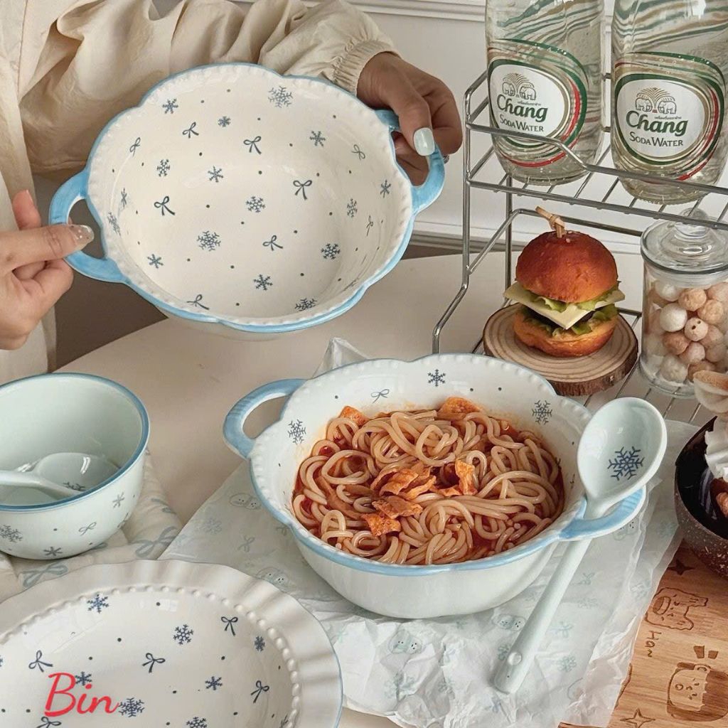 set 3 món quai tuyết xanh tặng kèm đũa decor bếp siêu xinh