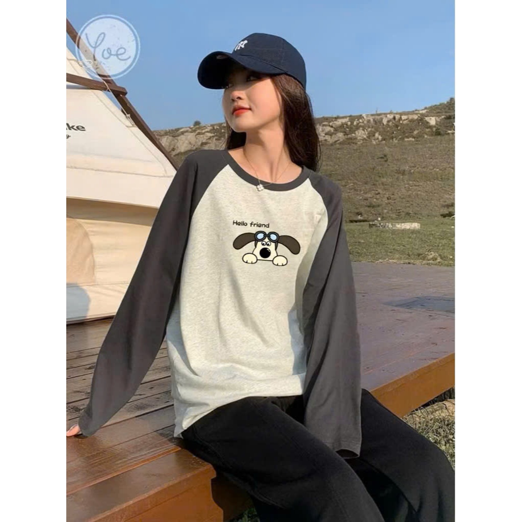Áo thun nữ dài tay phối màu JULY FASHION, Áo thun nữ tay phối dáng rộng in hình, Chất thun xượt mỏng nhẹ mềm mát