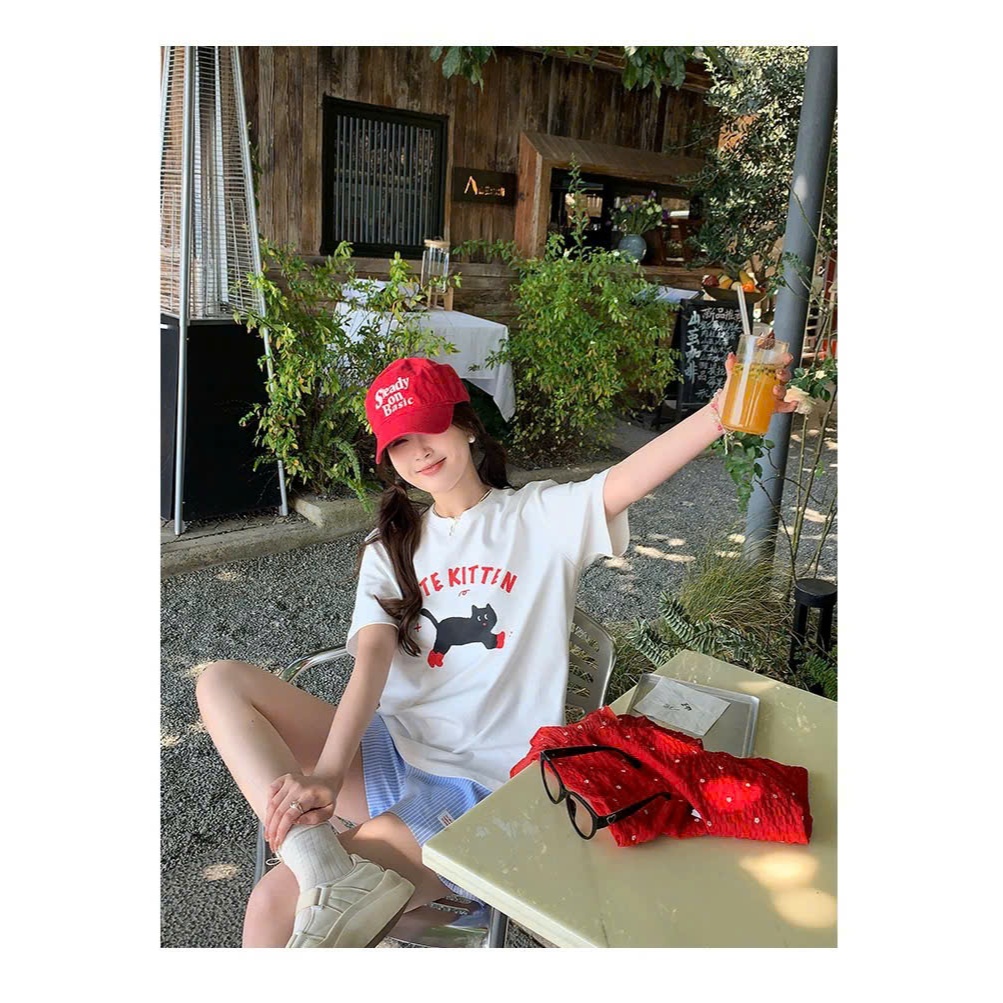 Sét bộ quần đùi sọc Linen Áo thun ngắn tay in hình JULY FASHION, Sét bộ đi chơi siêu xinh, Chất thun Cotton dày dặn mát