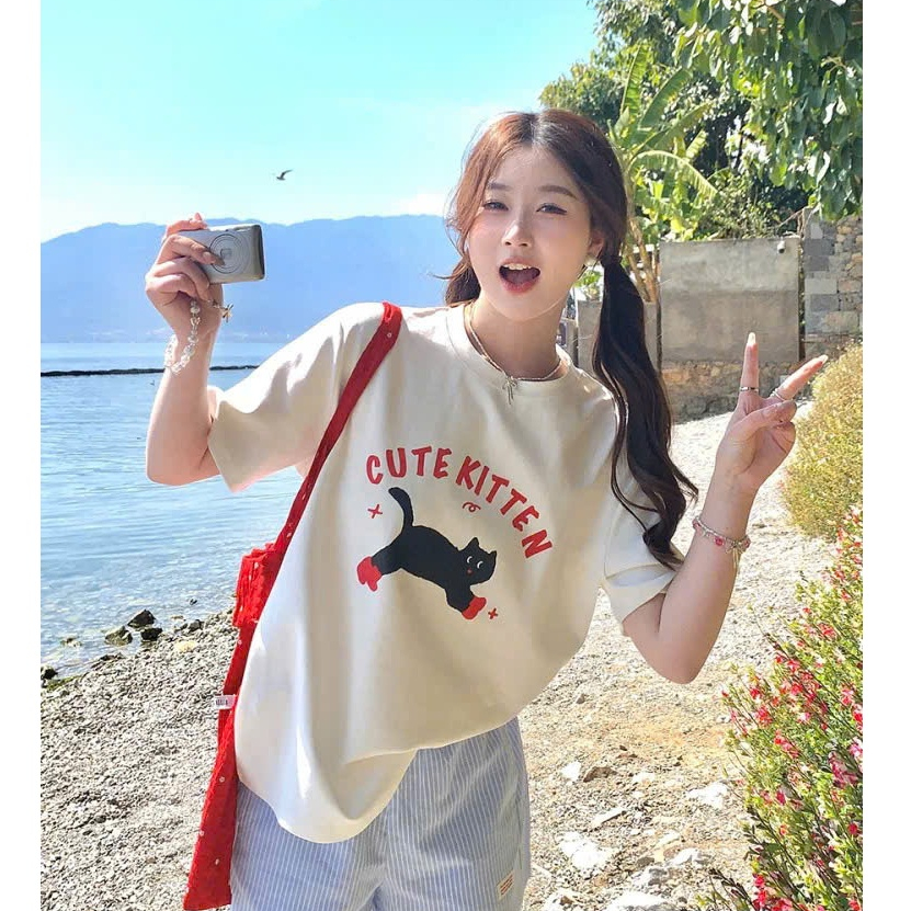Sét bộ quần đùi sọc Linen Áo thun ngắn tay in hình JULY FASHION, Sét bộ đi chơi siêu xinh, Chất thun Cotton dày dặn mát
