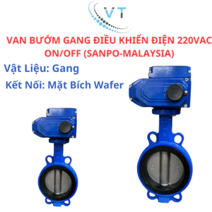 VAN BƯỚM GANG ĐIỀU KHIỂN ĐIỆN 220VAC ON/OFF (SANPO-MALAYSIA) DN125 DN200