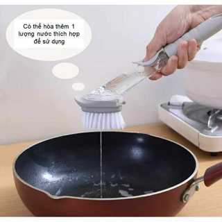 Cọ xoong nồi nhà bếp có tay cầm, Dụng cụ cọ rửa xoong nồi kèm bình đựng xà phòng