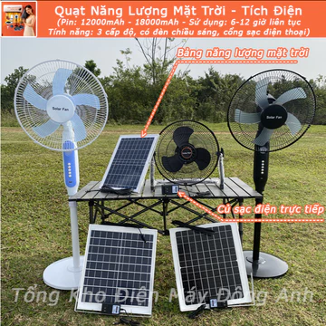 Quạt Năng Lượng Mặt Trời PIN 12000mAh - 18000mAh Kết Hợp Sạc Tích Điện Chân Quỳ Chân Đứng 3 Cấp Độ An Toàn Tiết Kiệm