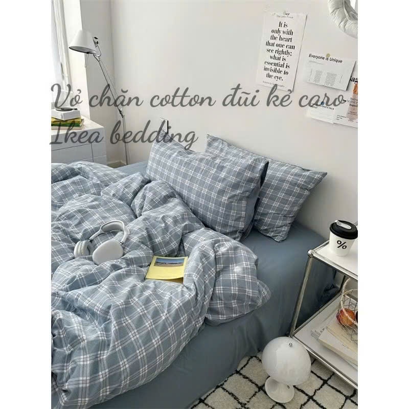 Vỏ chăn cotton đũi họa tiết vintage phong cách Hàn Quốc kích thước rộng 2mx2m2 mát mềm mại có khóa kéo