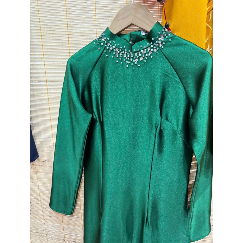 [GIẢM 40K] Áo Dài Lụa Ruby Họa Tiết Đính Đá Thủ Công Cổ Lấp Lánh - Áo Dài Cao Cấp Trẻ Trung, Quý Phái