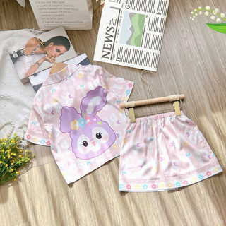 [16Kg - 46Kg] Bộ đồ ngủ lụa trẻ em cao cấp - Bộ bé gái mùa hè ngắn tay hoạ tiết dễ thương cho bé gái