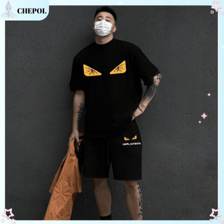 Set (ÁO THUN ĐEN + QUẦN ĐÙI ĐEN) Bộ Thể Thao Nam CHEPOL thiết kế mắt mèo cao cấp, chất cotton co dãn 2 chiều CP_x3987