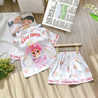 [ 19kg - 46kg ] Đồ Bộ Bé Gái Mặc Nhà cộc tay cao cấp Pijama Lụa Cao Cấp Cho Bé
