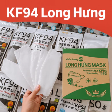 Khẩu Trang KF94 Thùng 300 Cái Hàn Quốc, Khẩu Trang 4D Long Hưng Chống Bụi Mịn Cao Cấp