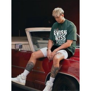Bộ Thun Nam Chepol Cao Cấp, In EVISU KISS, Chất Cotton, Co Giãn, 2 Chiều, Mềm Mịn (Áo Thun Xanh + Quần Thun Đen)CP_x7235
