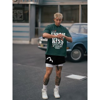 Bộ Thun Nam Chepol Cao Cấp, In EVISU KISS, Chất Cotton, Co Giãn, 2 Chiều, Mềm Mịn (Áo Thun Xanh + Quần Thun Đen)CP_x7235