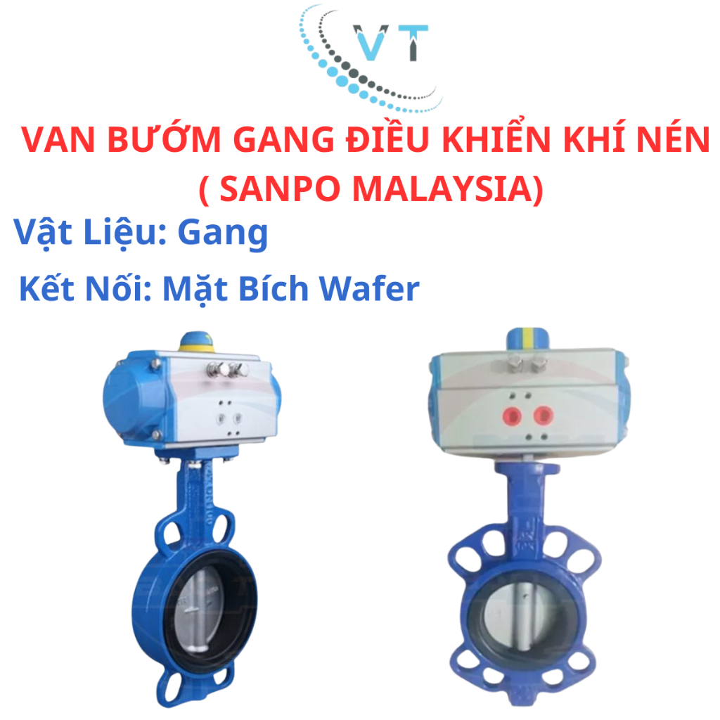 VAN BƯỚM GANG ĐIỀU KHIỂN KHÍ NÉN – HIỆU SW + SANPO